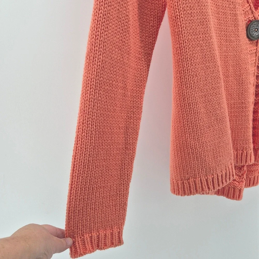 Soft Surroundings Coral Orange Crochet Knit Button Front Cardigan Sweater‎ PM